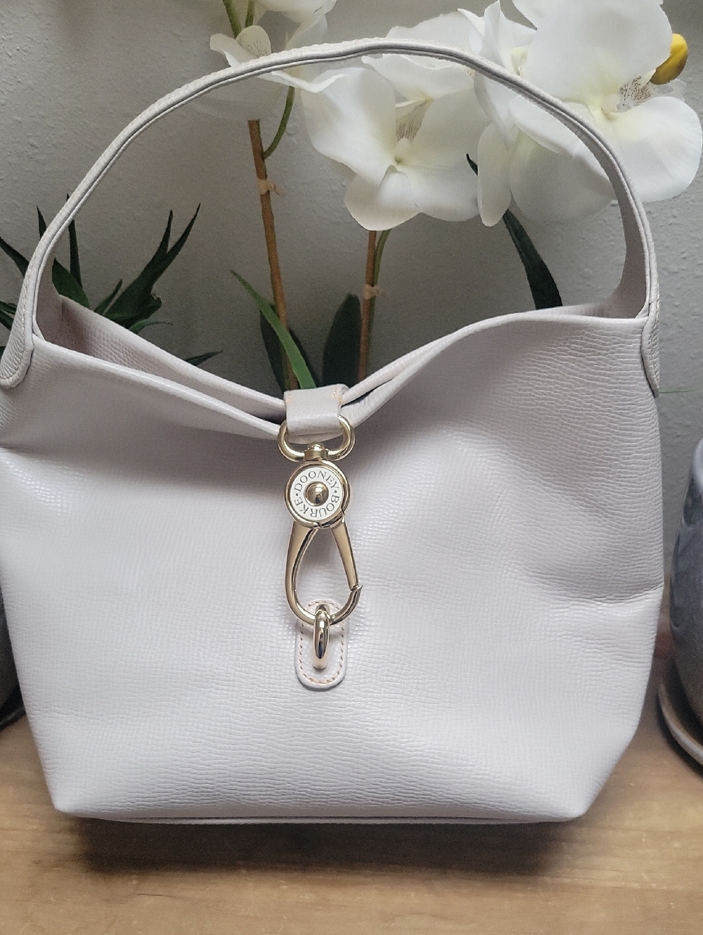 Dooney & Bourke Cream Leather Shoulder Bag with Gold Hardware
